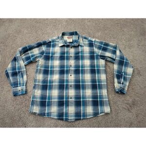 Wrangler Jeans Button Up Shirt Mens Extra Large Plaid‎ Blue Casual